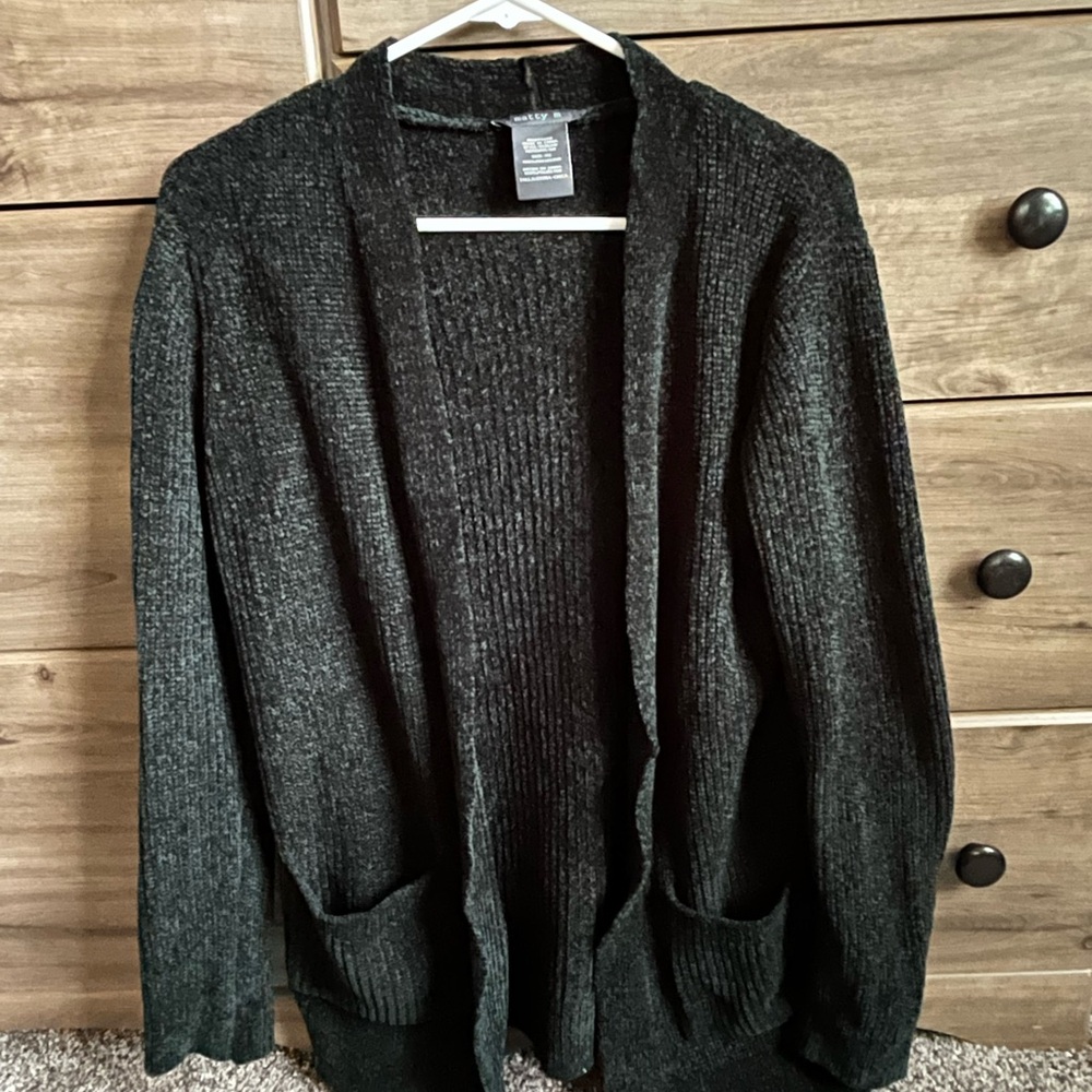 Olive/Forest Green Women’s Open-Front Ribbed Knit Cardigan